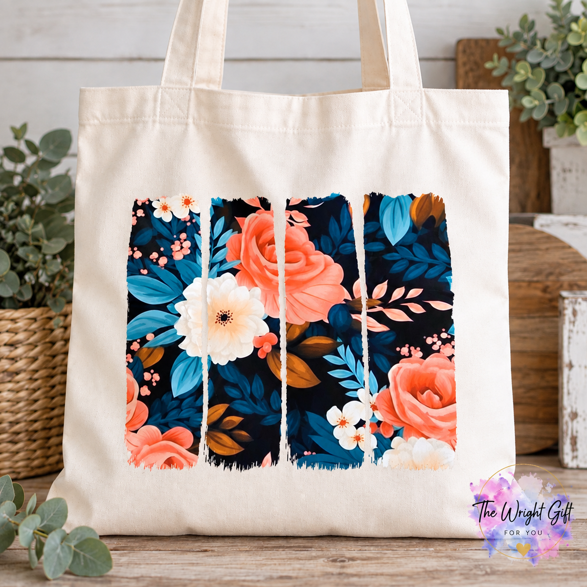 Coral Rose Floral Tote Bag