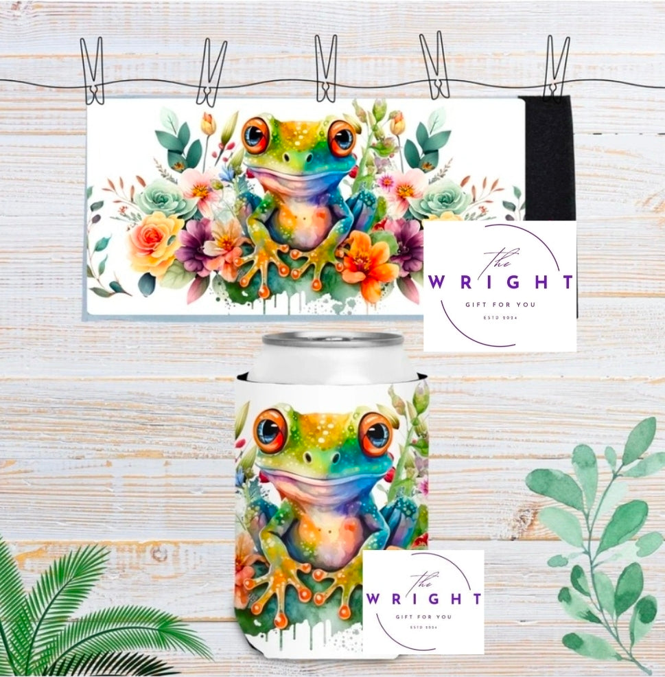 28. Frog with Flowers Stubby Cooler