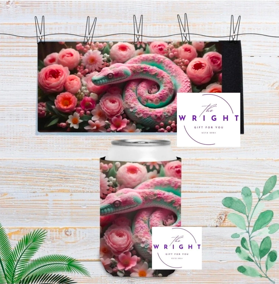 30. Snake with pink flowers Stubby Cooler