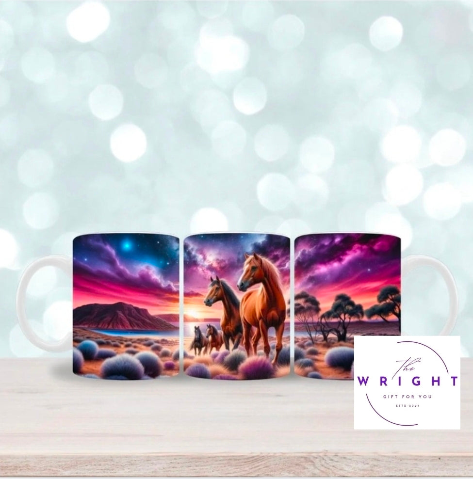 Horses in Sunset Mug