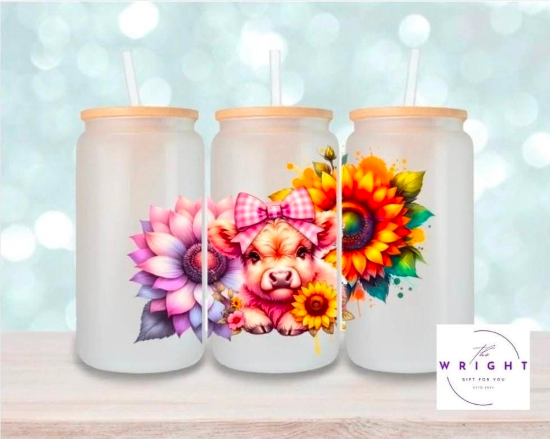 15. Highland Cow & Flowers 16oz Tumbler