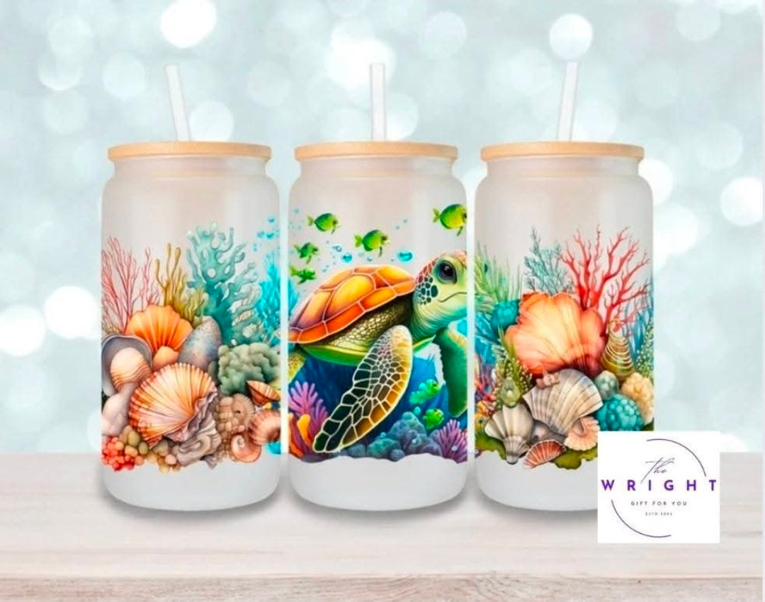 16. Coral Turtle 16oz Tumbler