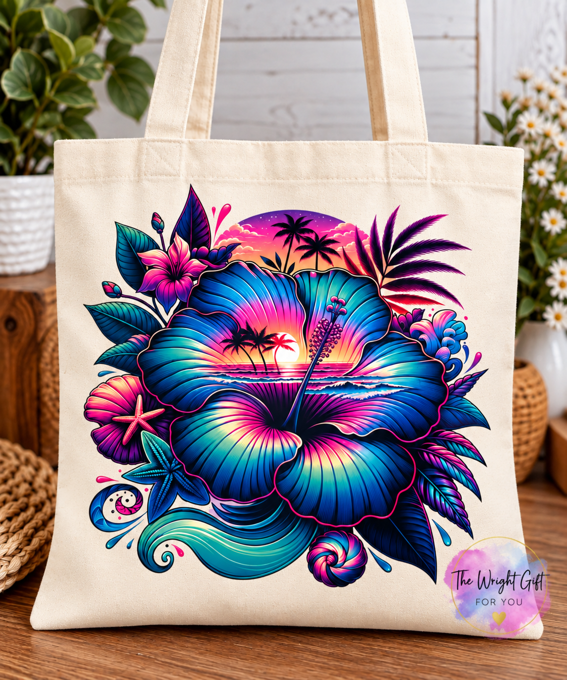 Tropical Hibiscus Sunset Tote Bag