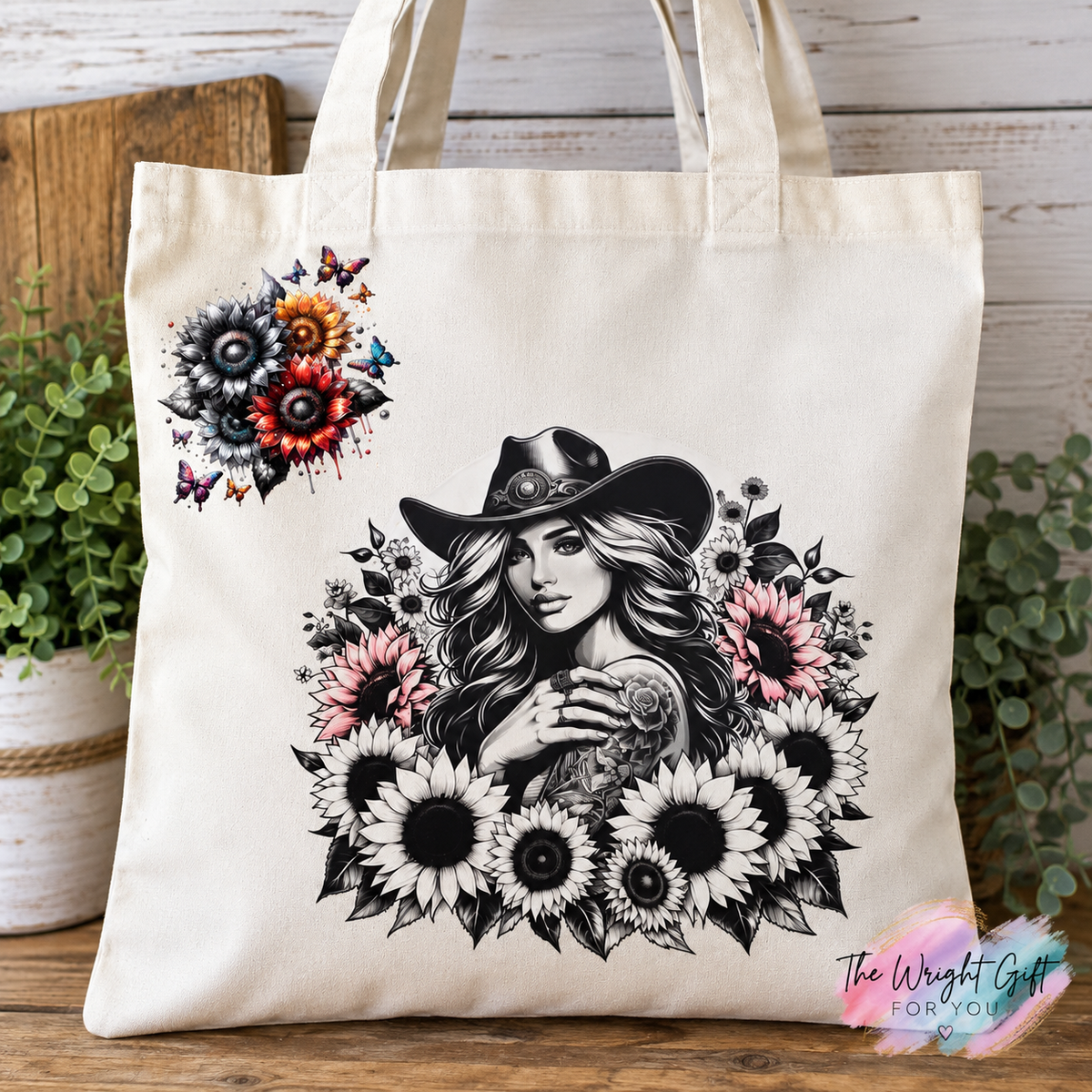 Sunflower Cowgirl Tote Bag