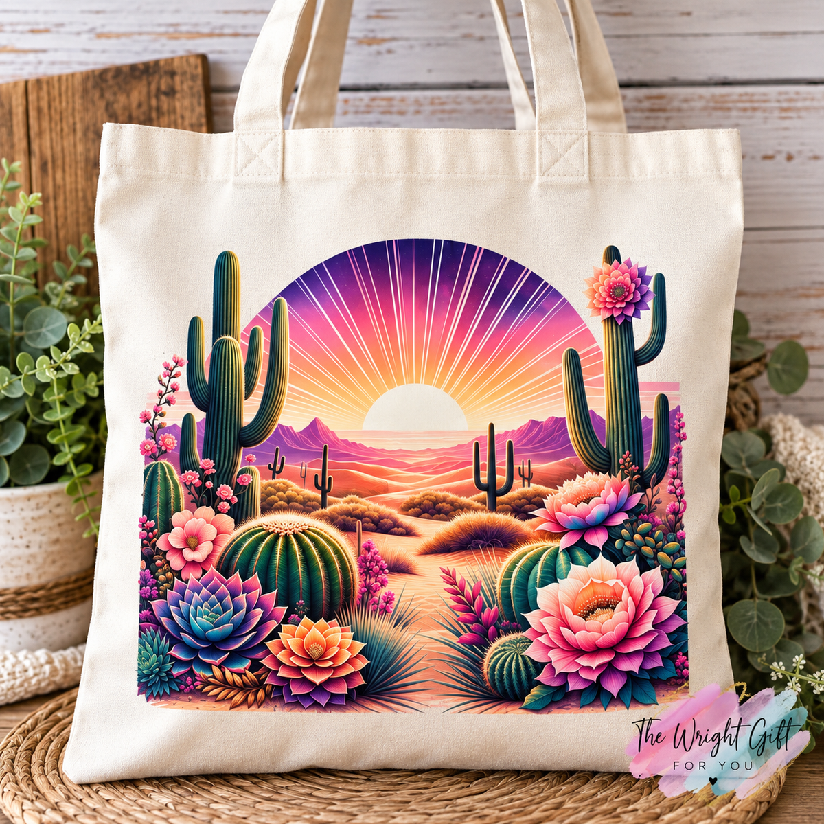 Desert Sunset Cactus Tote Bag
