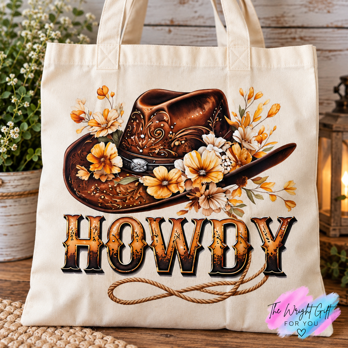 Howdy Floral Cowboy Hat Tote Bag