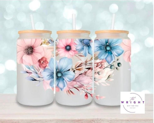 25. Pink & Blue Flowers 16oz Tumbler