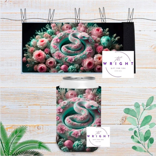 29. Pink and Green Snake Stubby Cooler