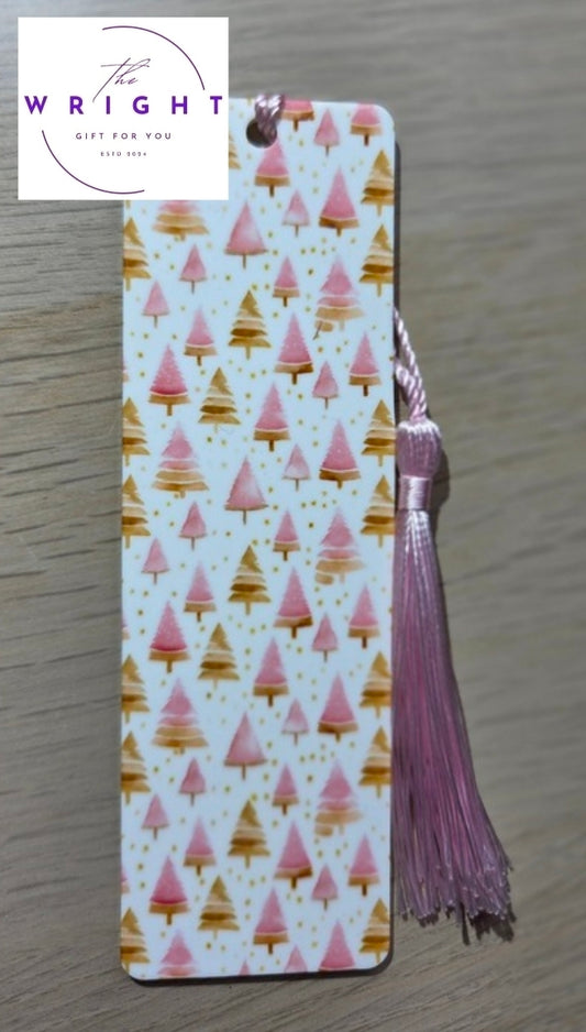 Pink & Gold Christmas Trees Acrylic Bookmark #33