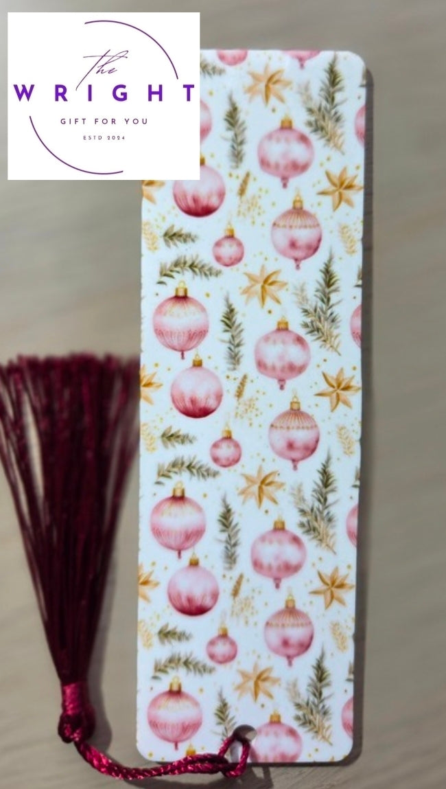 Pink Baubles Christmas Acrylic Bookmark #34