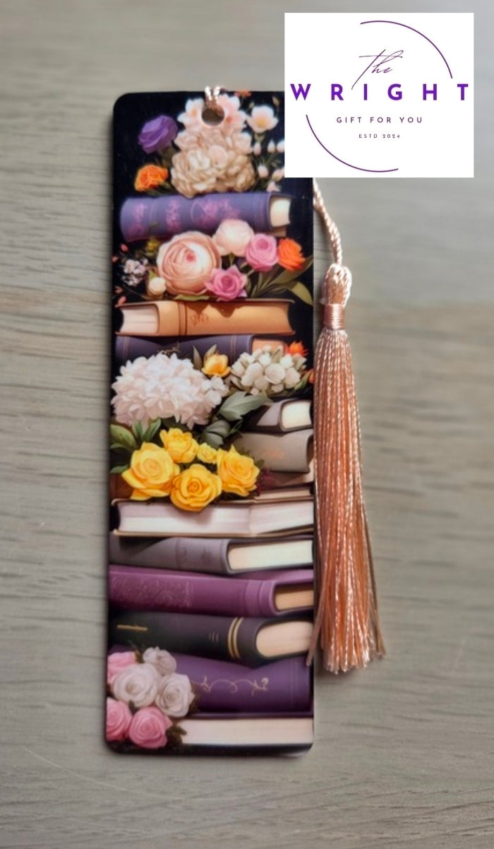 Floral Stack of Books Acrylic Bookmark #36
