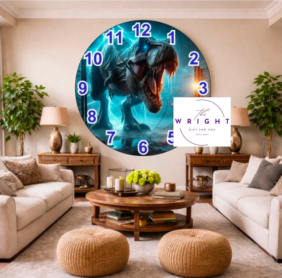 3D Blue T-Rex Clock