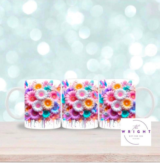 3D Colourful flowers mug