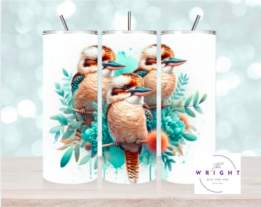 18. 3 Kookaburras with Orange Flower 20oz Tumbler