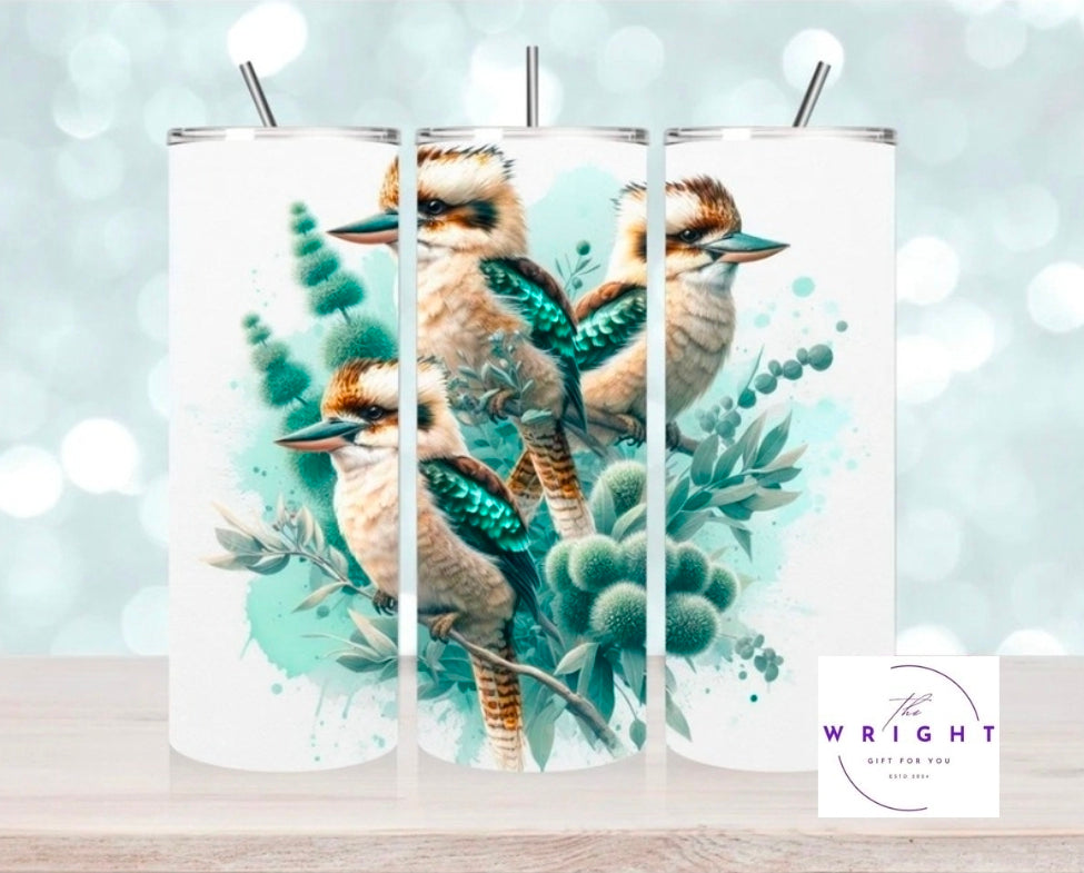 16. 3 Kookaburras with blue flowers 20oz Tumbler