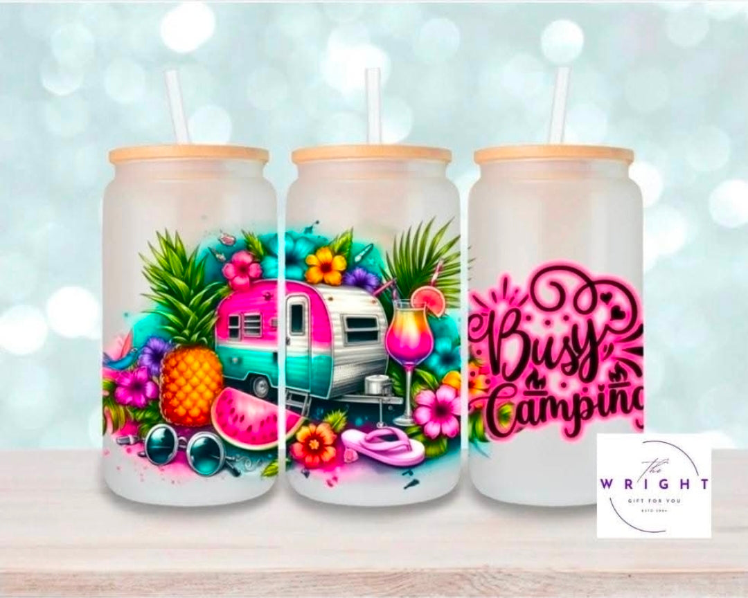 55. Busy Camping 16oz Tumbler