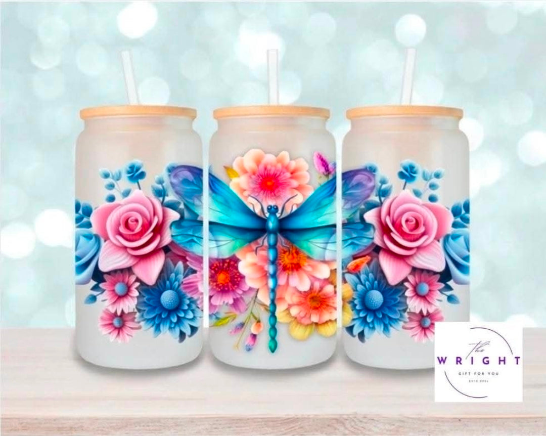 9. Dragonfly & Flowers 16oz Tumbler
