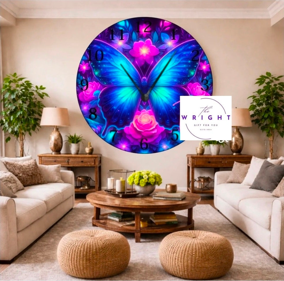 Blue Butterfly Clock