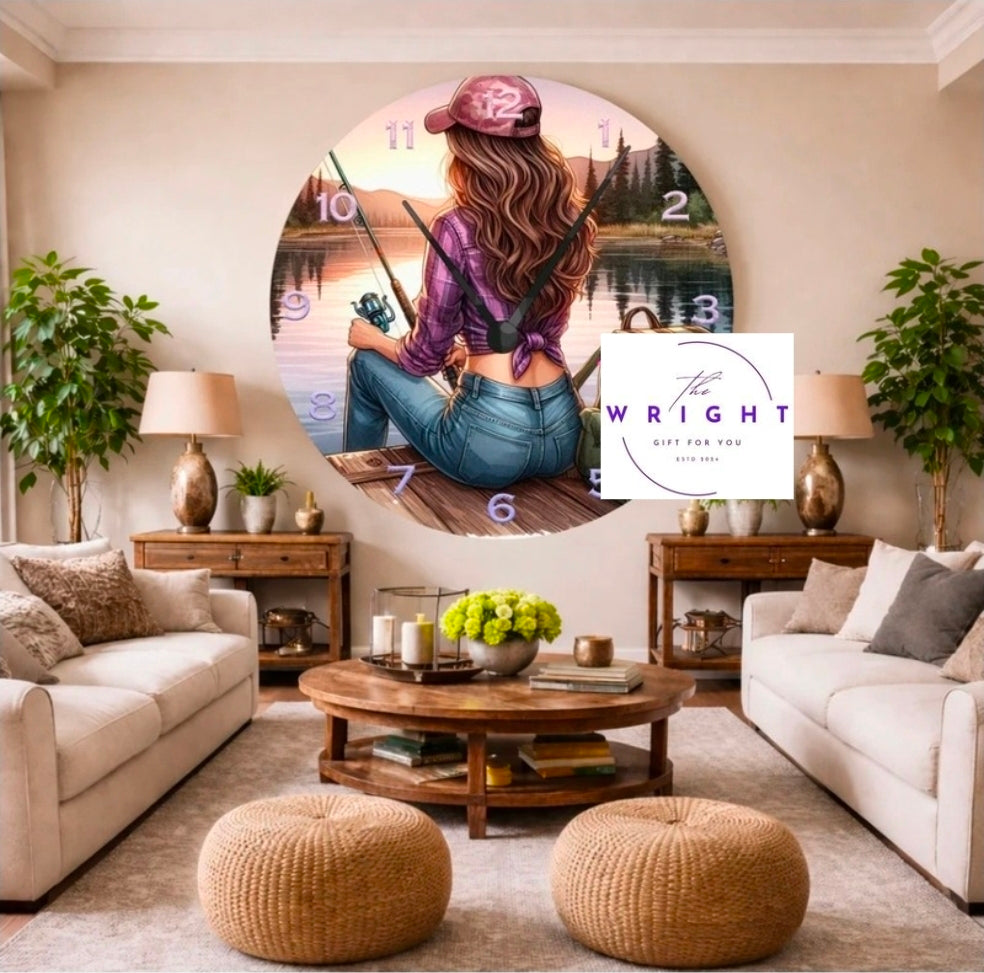Fishing Girl Clock