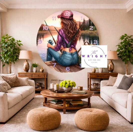 Fishing Girl Clock