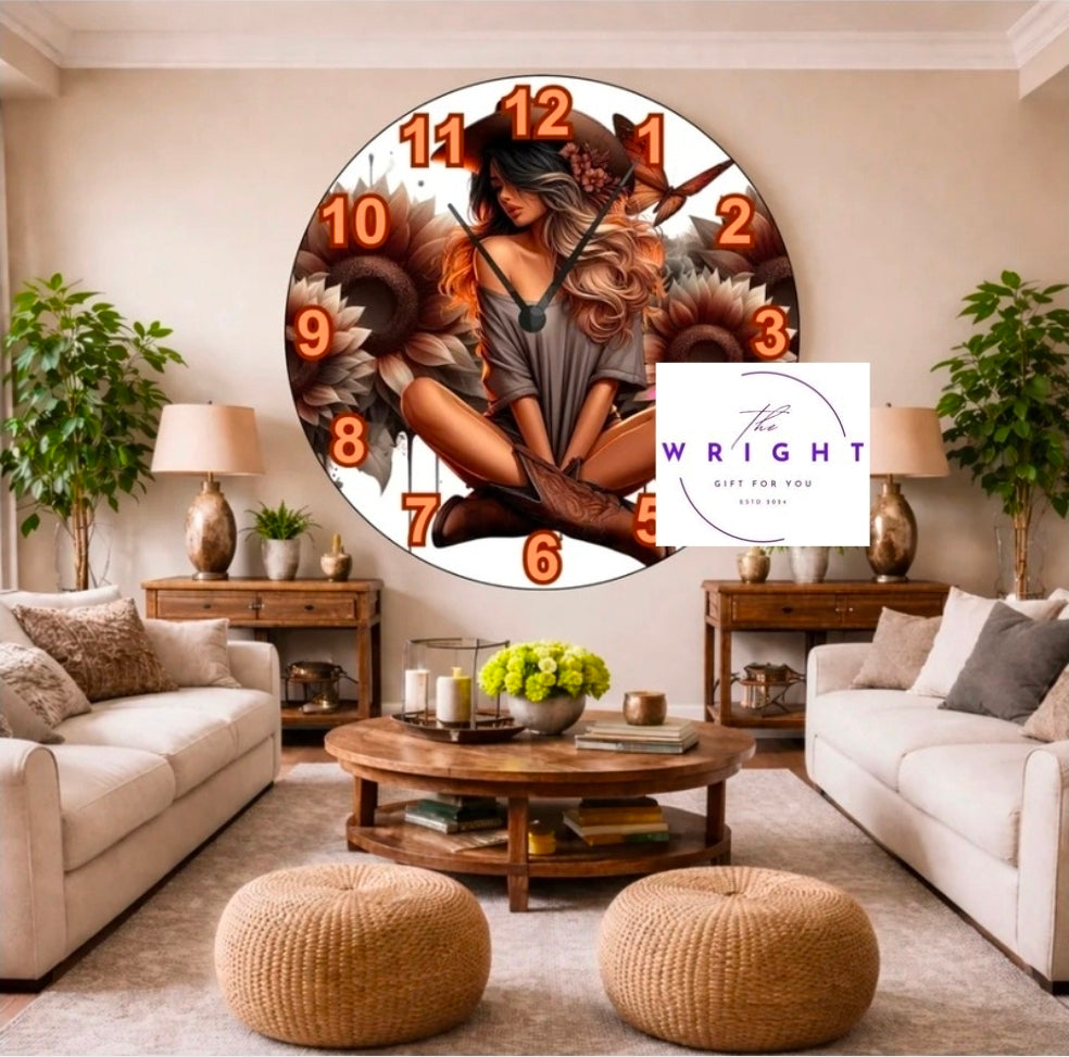Girl With Brown Flowers Clock