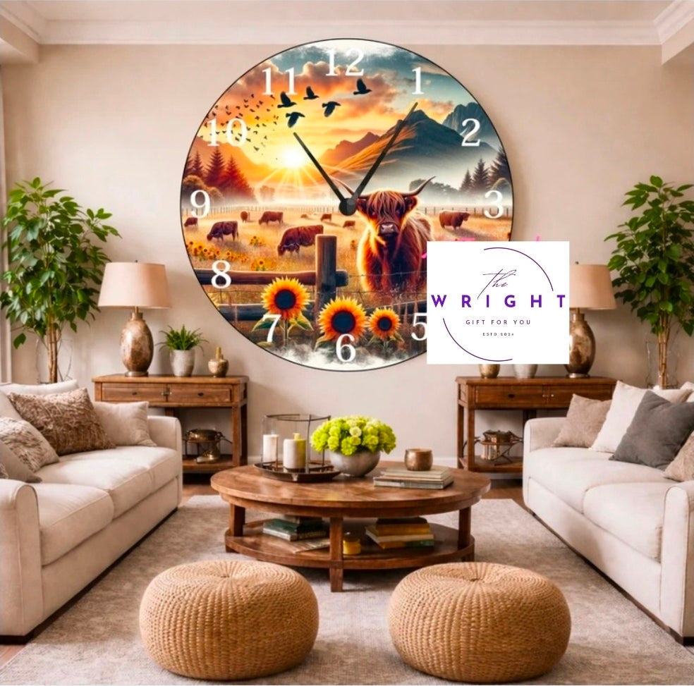 Highland Cow Sunset Clock