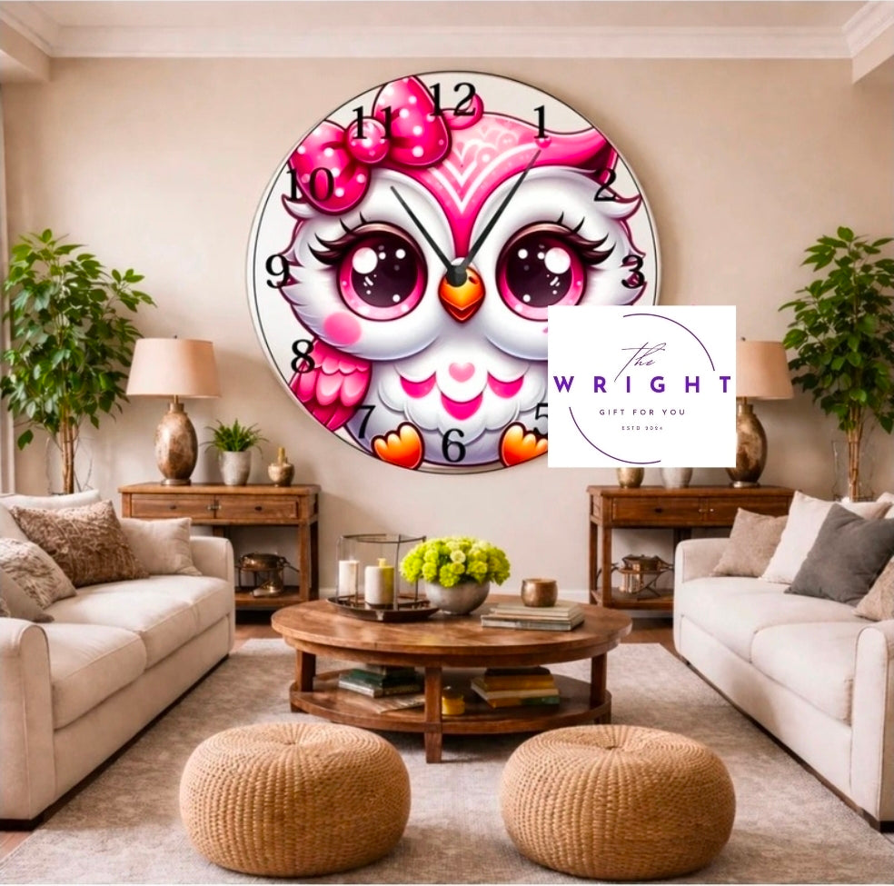 Pink Owl Clock