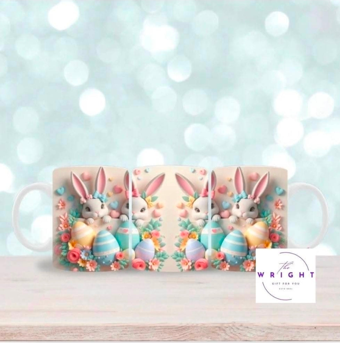 Rabbits 'n' Eggs in flowers mug