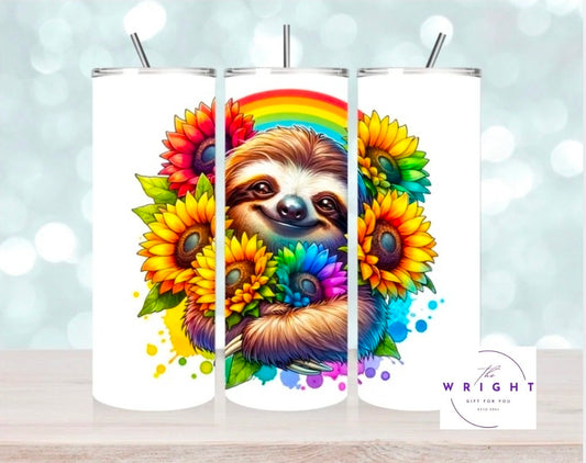 Rainbow Sloth with Sunflowers 20oz Tumbler