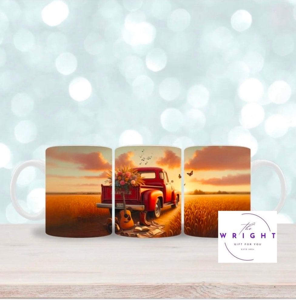 Red Truck 'n' Guitar Sunset Mug