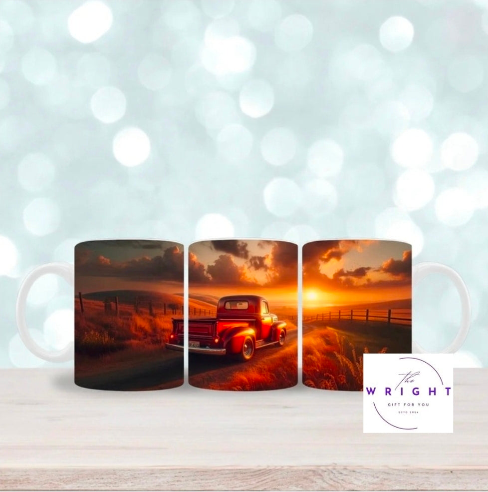 Red Truck Sunset Mug