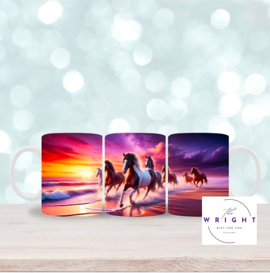 Sunset Beach Horses Mug