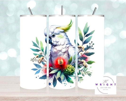 6. White Cockatoo with Red Flower 20oz Tumbler